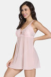 Zivame Forever Yours Lace N Mesh Babydoll With Thong - Rose Quartz — thumbnail 2